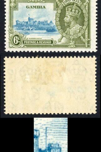 Gambia SG145a 6d Light Blue and Olive Green Jubilee with Extra Flagstaff M/M Ca
