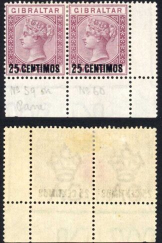 Gibraltar SG17b 25c on 2d Brown-purple Broken N M/M Cat 115 pounds