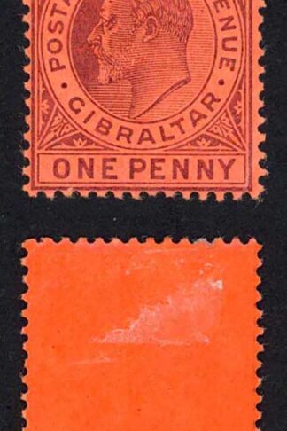 Gibraltar SG57a 1d Wmk Mult CA Chalky paper M/M Cat 9 pounds