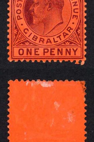 Gibraltar SG57a 1d Wmk Mult CA Chalky paper M/M Cat 9 pounds