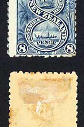 New Zealand SG313a 8d Steel Blue Wmk Perf 11 M/M toned Cat 80 pounds