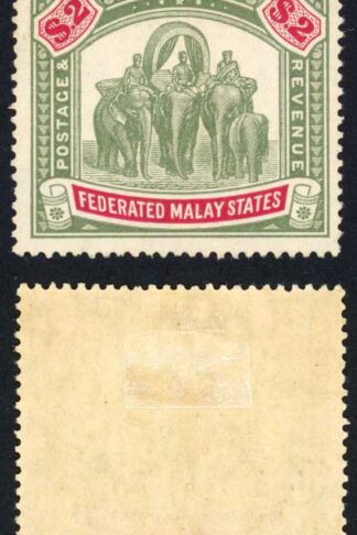Malay SG49 Two Dollars Green and Carmine Wmk CA M/M Cat 170 Pounds