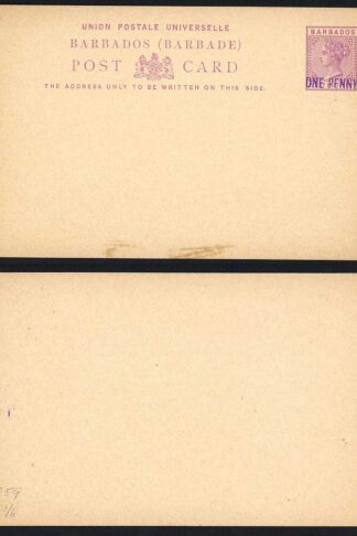 Barbados 1d Overprint on 1 1/2d Victoria Postcard unused