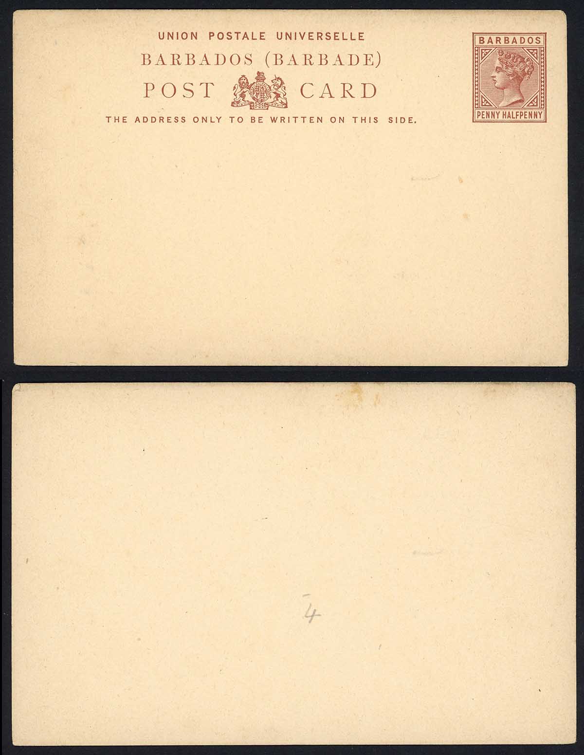 Barbados QV 1 1/2d Postcard