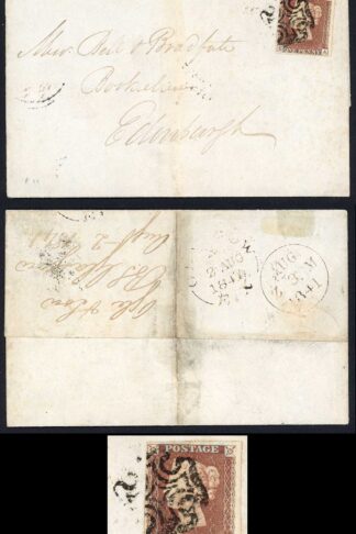1841 Penny Red Chocolate shade (EA) Plate X Four Margins on Cover Cat 400 pounds