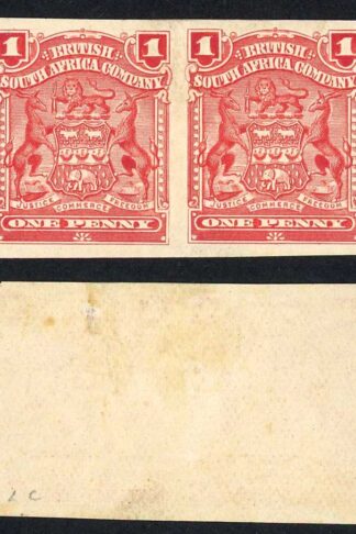 Rhodesia SG78b 1d Red Imperf Pair M/M (hinge remainder) Cat 600 pounds