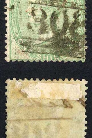 SG72 1/- Green no corner letters Cat 170 pounds