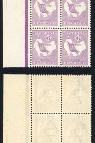 Australia SG39bw 9d Kangaroo (die IIB) Wmk INVERTED Corner Block Cat 1200 pounds