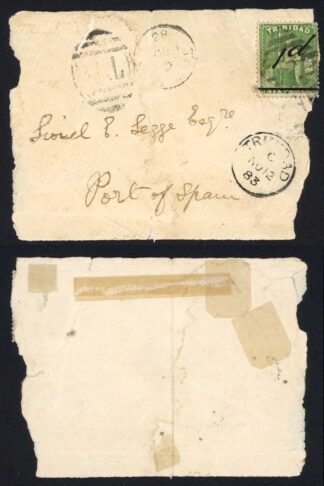 Trinidad and Tobago SG103 1d on 6d on a part cover no Cert so sold AS IS