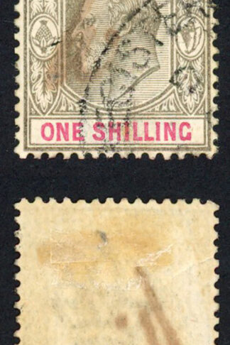 Bahamas SG68 1/- Brownish Grey and carmine Manuscript cancel with fake postmark