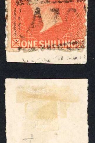 St Vincent BF14 1/- Vermillion opt Revenue not sure about the postmark