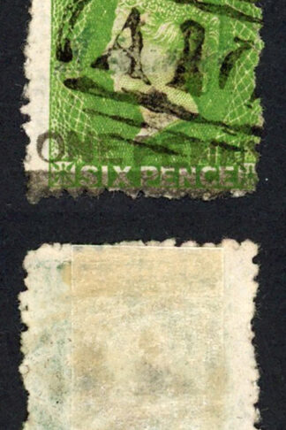 St Vincent SG34 1d on 6d Bright Green (surcharge looks faked)