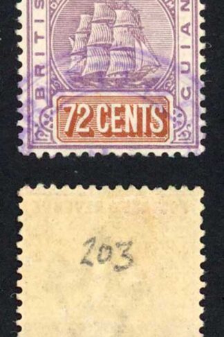 British Guiana SG203 72c Fiscal cancel