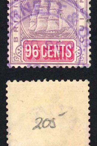 British Guiana SG206 96c Dull purple and Rosine Fiscal cancel