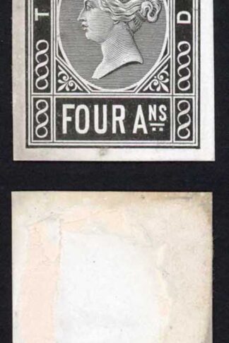 India Telegraph 1869-78 4a stamp-size die proof in black on glazed card