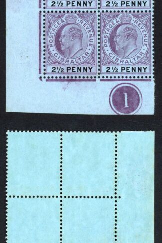 Gibraltar SG59a 1907 2 1/2d wmk MCA R10/1 large 2 U/M Cat 785++ pounds