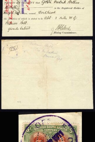 Rhodesia SG159 5/- Double Head on a Mining Document