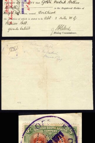Rhodesia SG159 5/- Double Head on a Mining Document