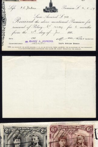 Rhodesia 6d and 2d on Insurance Document