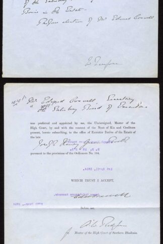 Rhodesia One Pound Double Head and 10/- Admiral on court document