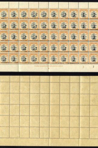 Grenada 2 on 1.50 black and orange Complete Sheet of 50 U/M