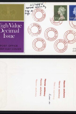 Post Office 1970 cancellation trials for 1972 Large Machin 20p and 50p FDCc