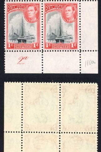 Bermuda SG110 1938 1d Black and Red Plate Block U/M Cat 11+++ pounds