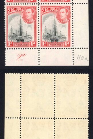 Bermuda SG110 1938 1d Black and Red Plate Block U/M Cat 11+++ pounds