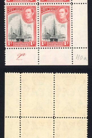 Bermuda SG110 1938 1d Black and Red Plate Block U/M Cat 11+++ pounds