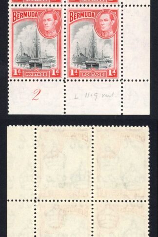 Bermuda SG110 1938 1d Black and Red Plate Block U/M Cat 11+++ pounds