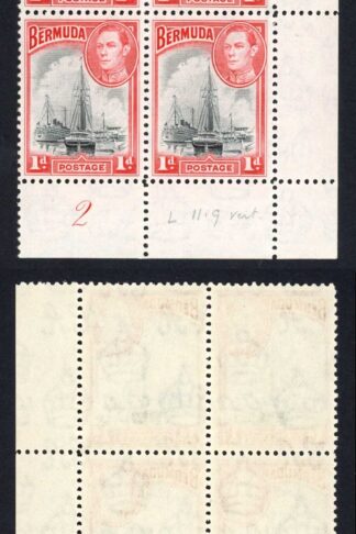 Bermuda SG110 1938 1d Black and Red Plate Block U/M Cat 11+++ pounds