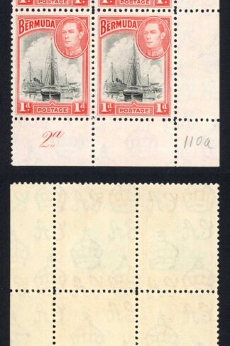 Bermuda SG110 1938 1d Black and Red Plate Block U/M Cat 11+++ pounds