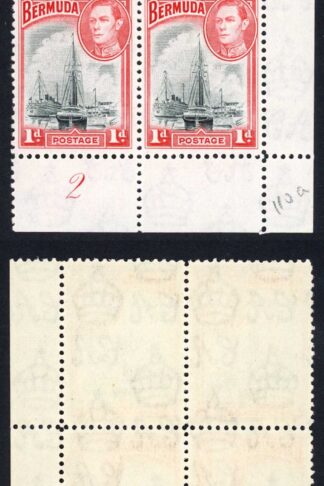 Bermuda SG110 1938 1d Black and Red Plate Block U/M Cat 11+++ pounds