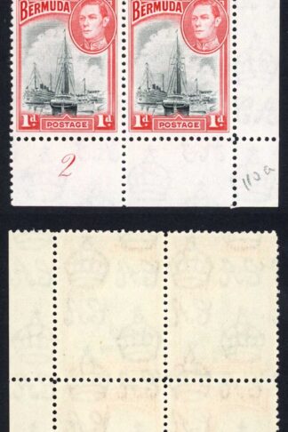 Bermuda SG110 1938 1d Black and Red Plate Block U/M Cat 11+++ pounds