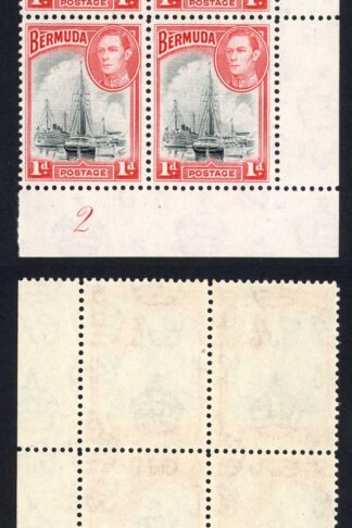 Bermuda SG110 1938 1d Black and Red Plate Block U/M Cat 11+++ pounds