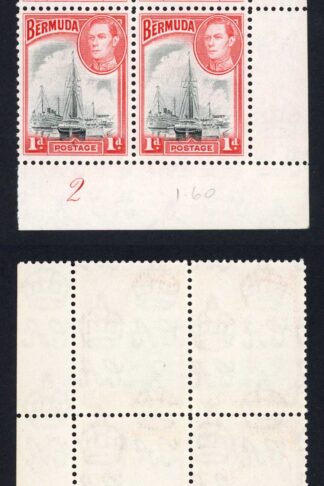 Bermuda SG110 1938 1d Black and Red Plate Block U/M Cat 11+++ pounds
