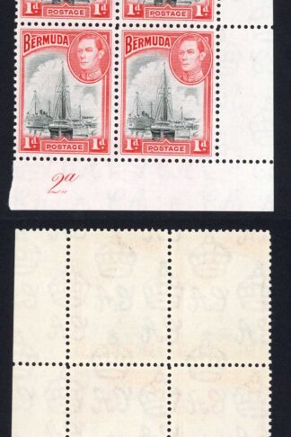 Bermuda SG110 1938 1d Black and Red Plate Block U/M Cat 11+++ pounds