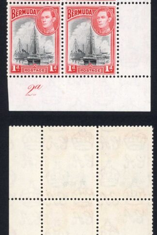 Bermuda SG110 1938 1d Black and Red Plate Block U/M Cat 11+++ pounds