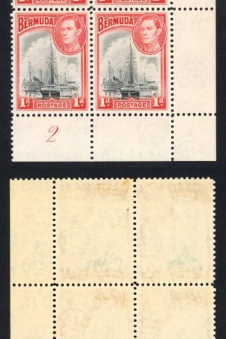 Bermuda SG110 1938 1d Black and Red Plate Block U/M Cat 11+++ pounds