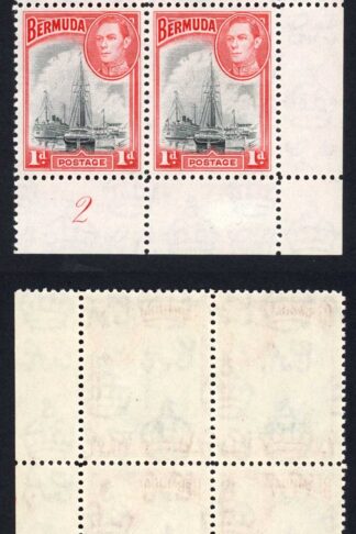 Bermuda SG110 1938 1d Black and Red Plate Block U/M Cat 11+++ pounds