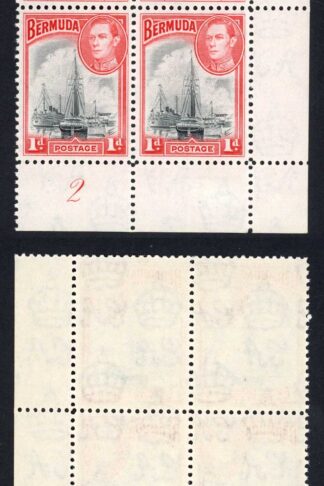 Bermuda SG110 1938 1d Black and Red Plate Block U/M Cat 11+++ pounds
