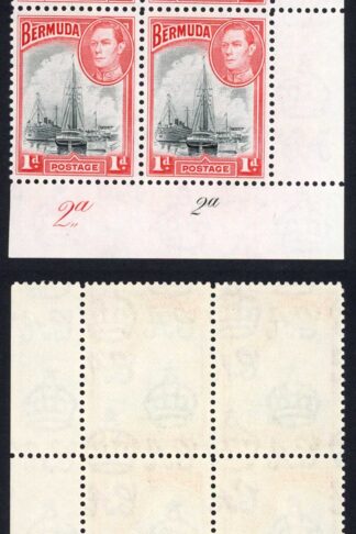 Bermuda SG110 1938 1d Black and Red Plate Block U/M Cat 11+++ pounds