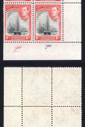 Bermuda SG110 1938 1d Black and Red Plate Block U/M Cat 11+++ pounds
