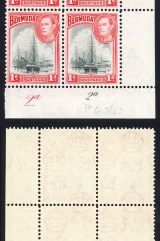 Bermuda SG110 1938 1d Black and Red Plate Block U/M Cat 11+++ pounds