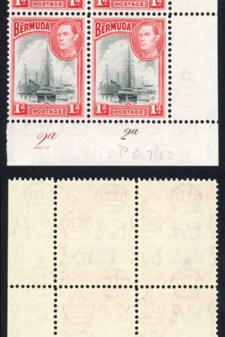 Bermuda SG110 1938 1d Black and Red Plate Block U/M Cat 11+++ pounds