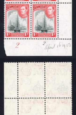 Bermuda SG110 1938 1d Black and Red Plate Block U/M Cat 11+++ pounds