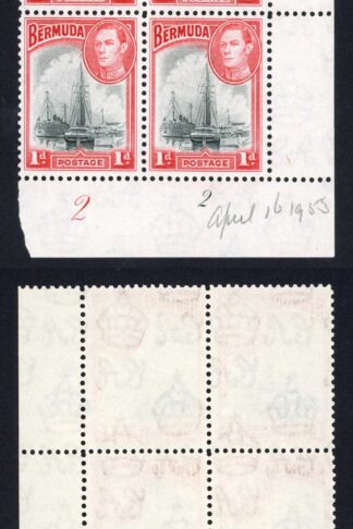 Bermuda SG110 1938 1d Black and Red Plate Block U/M Cat 11+++ pounds