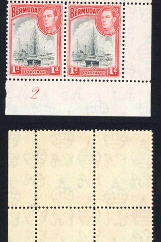 Bermuda SG110 1938 1d Black and Red Plate Block U/M Cat 11+++ pounds