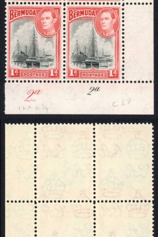 Bermuda SG110 1938 1d Black and Red Plate Block U/M Cat 11+++ pounds