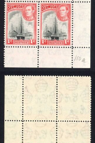 Bermuda SG110 1938 1d Black and Red No plate number Block U/M Cat 11+++ pounds